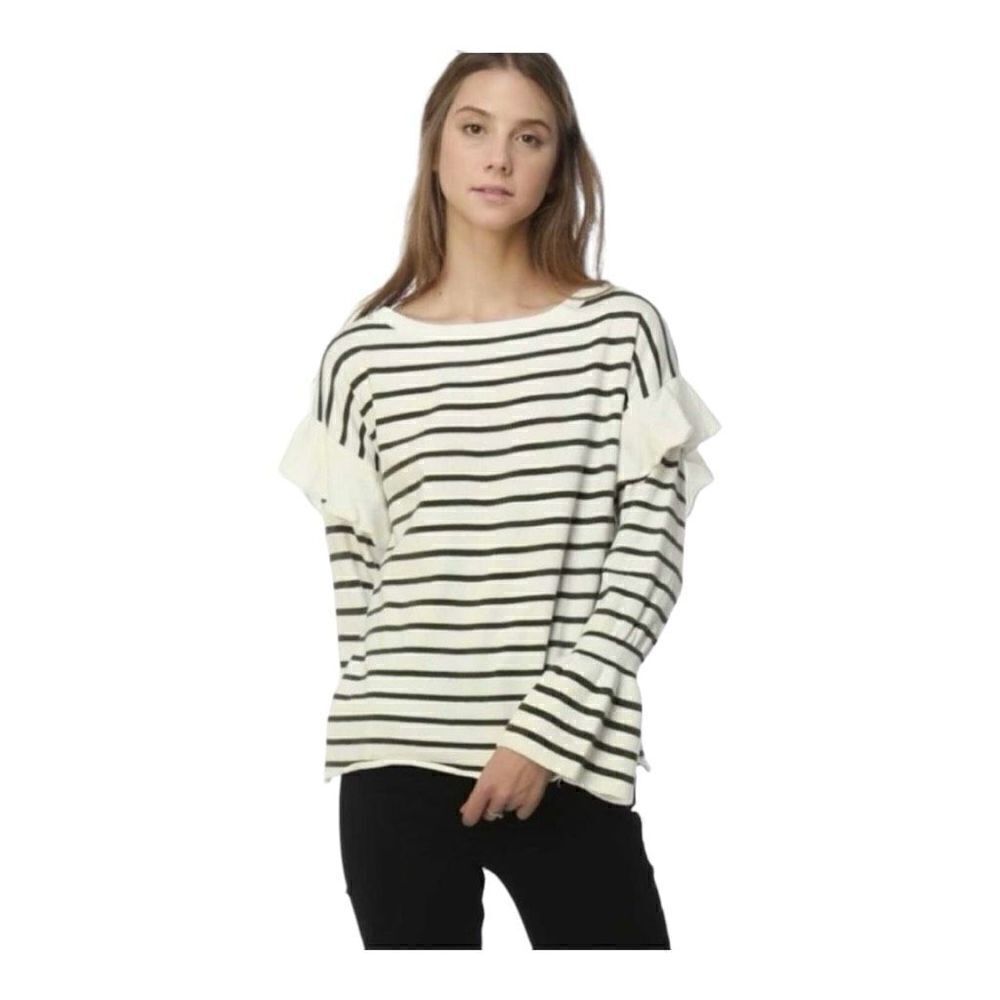 Womens Anthropologie Lumiere Young Contemporary Striped Ruffle Top - Sz L